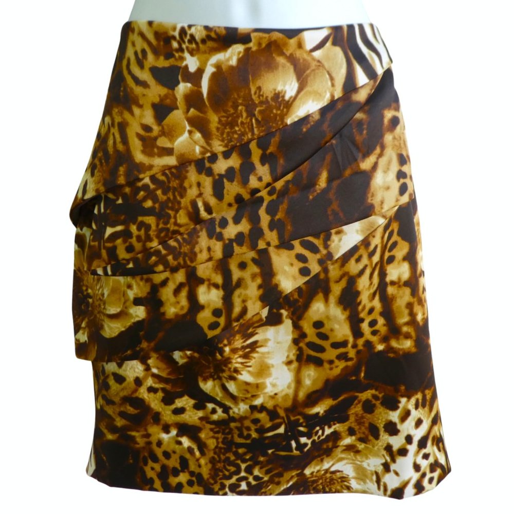Cache Skirt Animal Print Layered Asymmetrical Ruffles Back Zip Back Slit 12